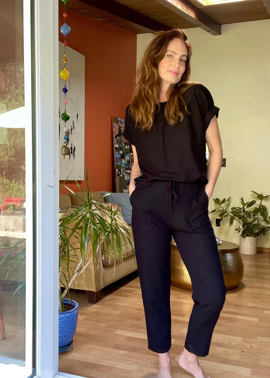 Essex Overalls in Black Charmeuse silk